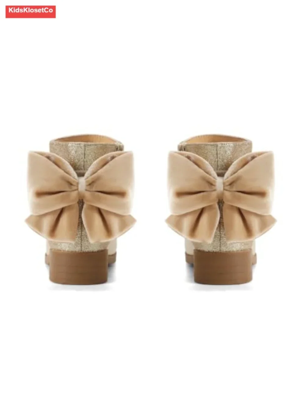 Girls Glitter Ankle Boots Faux Suede Leather Low Chunky Heel Bow Zip Dress